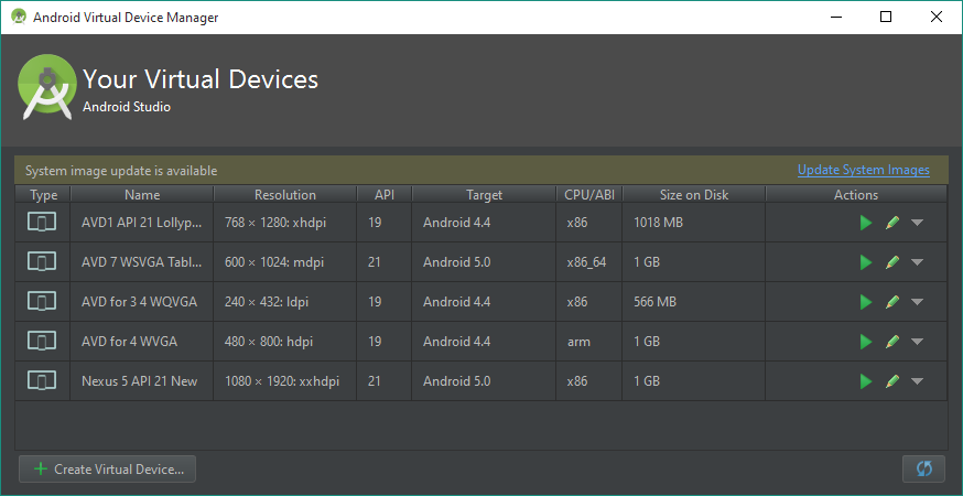 creating a new Android Virtual Device