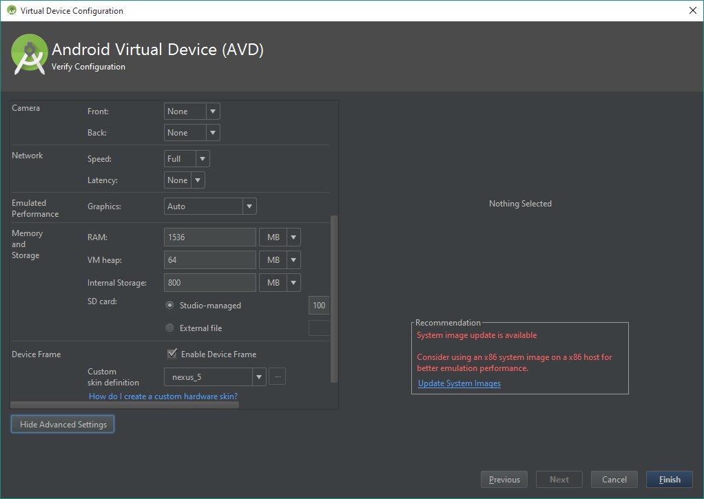 android virtual device manager windows 10