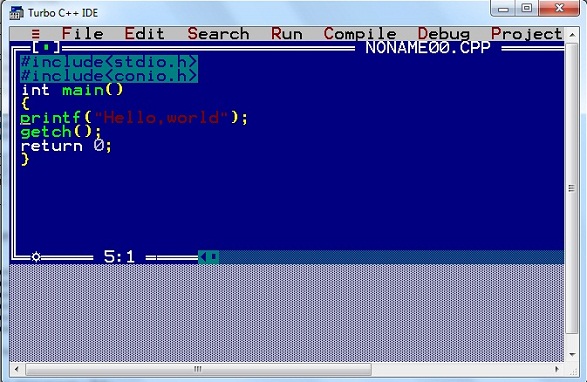 basic commands in turbo c