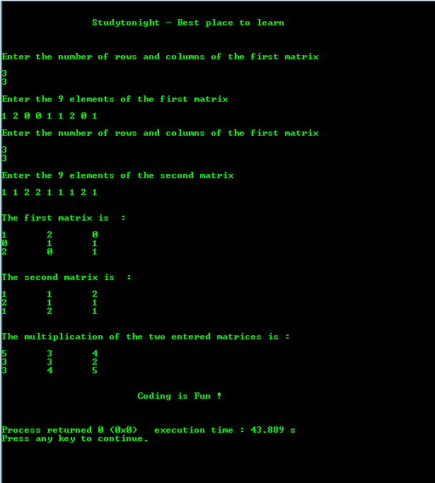 Simple C Program For Matrix Multiplication C Programs Studytonight